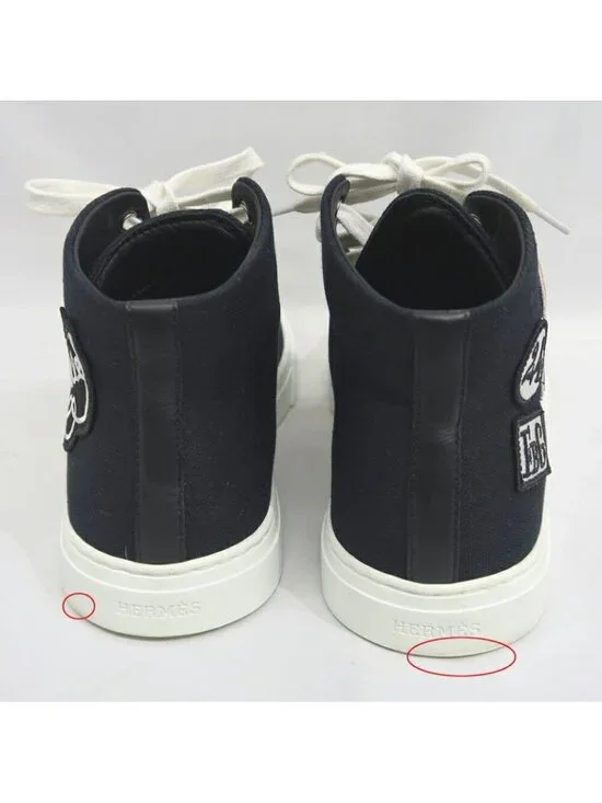 Hermes Iriko High Cut Sneakers 38 Black Canvas Leather